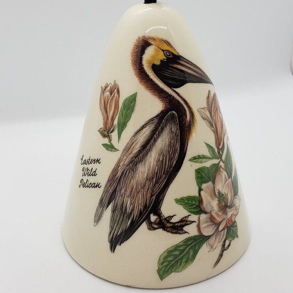 Eastern Wild Vintage Hand Painted Pelican Magnolia Flower Large Ceramic Bell - Picture 1 of 7